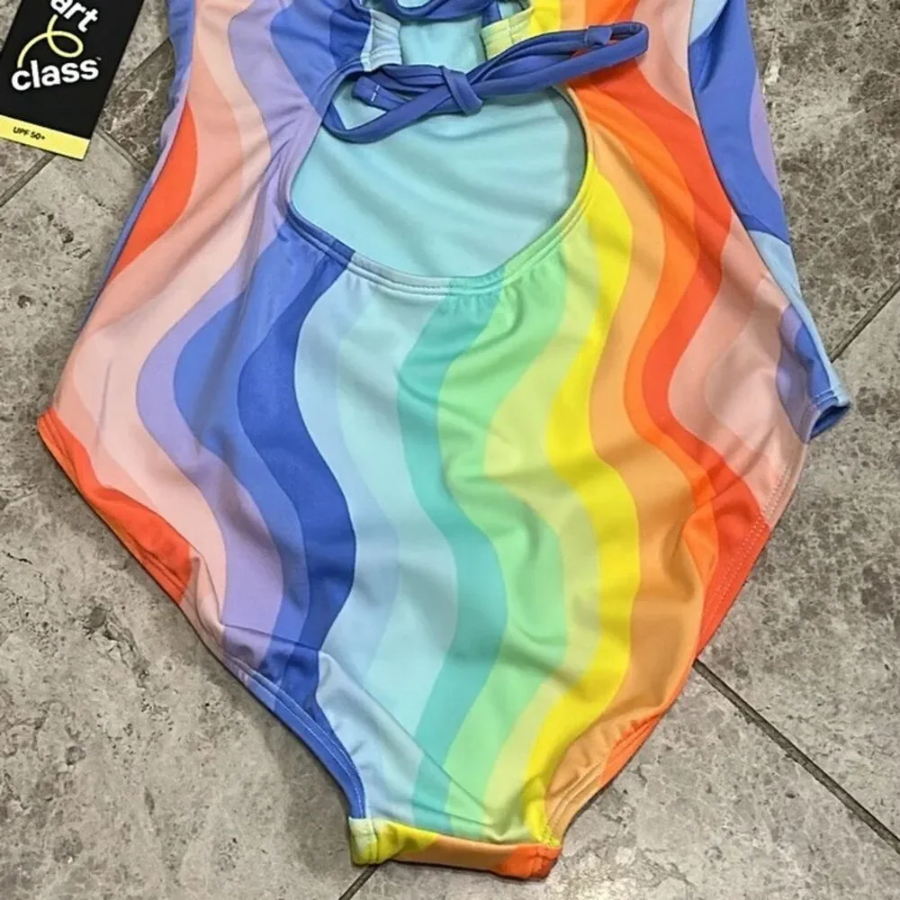 Art Class Target Girls Striped Wavy Fun One Piece Swimsuit NEW Size XL